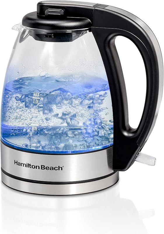 Hamilton Beach 1L Glass Electric Kettle with Fast Boil and LED Indicat