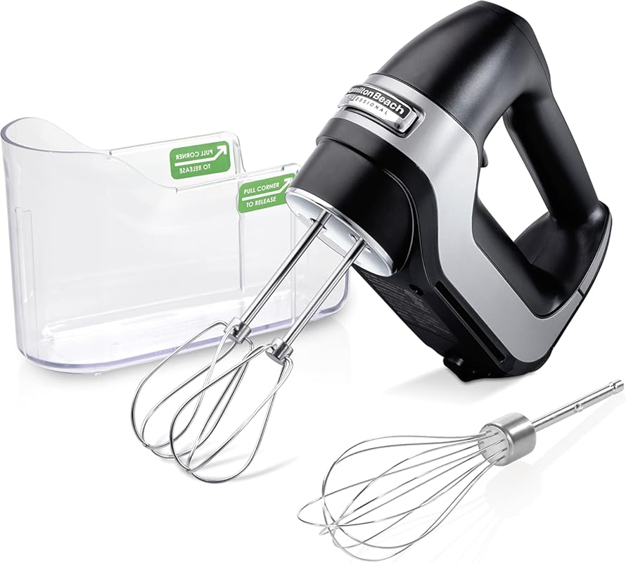 Hamilton Beach Professional 5-Speed Hand Mixer with DC Motor, Stainless Steel Beaters, and Storage