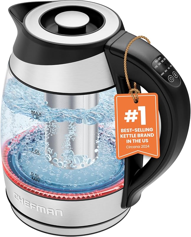 Chefman Electric Kettle with Temperature Control, 5 Presets LED Indica