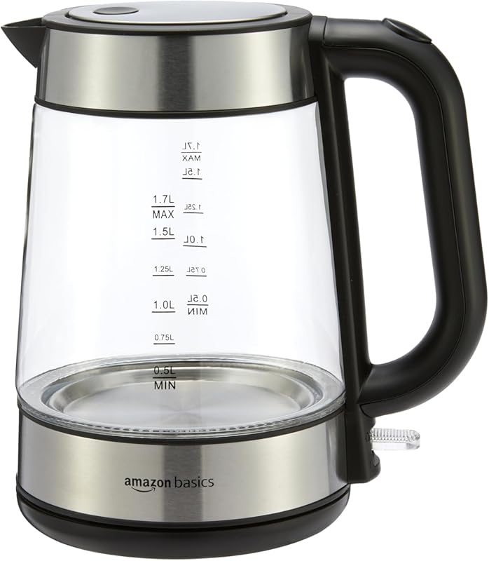 Amazon Basics Electric Kettle with Glass Carafe for Tea and Coffee, BP