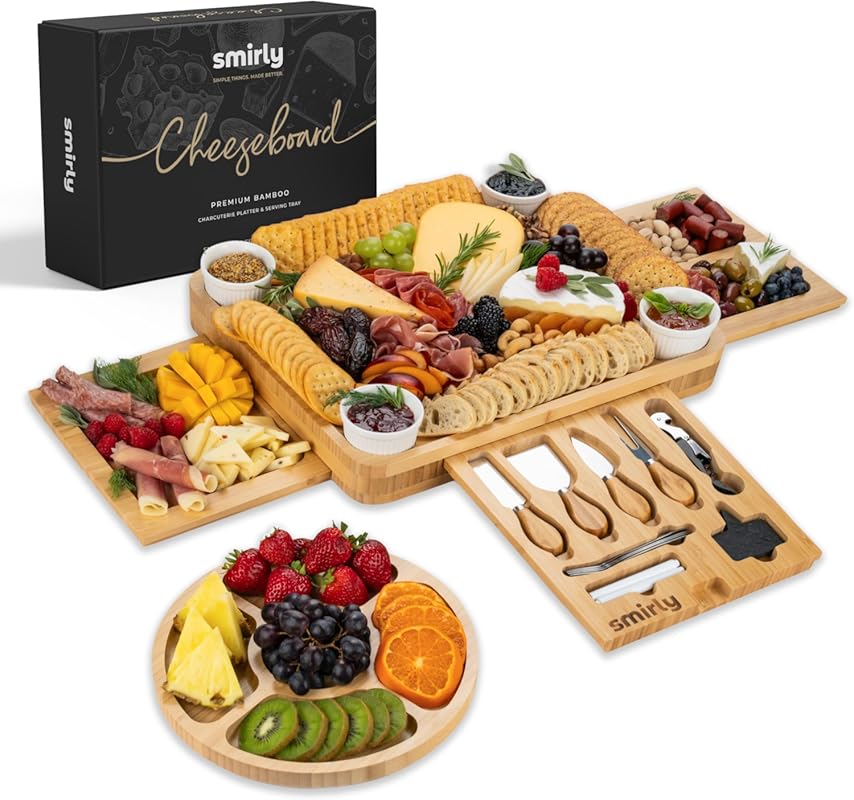 SMIRLY Charcuterie Boards Set - Large Bamboo Cheese Board Set - House