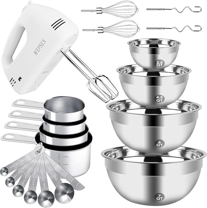 Hand Mixer with Mixing Bowls – 5-Speed Electric Handheld Mixer and 4 S