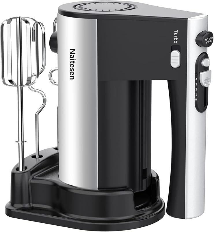 600W 10-Speed Electric Hand Mixer with Turbo, Beaters, and Dough Hooks