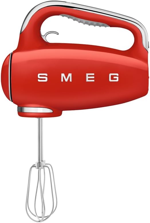 Smeg 50s Retro Style Hand Mixer in Red with Beaters, Dough Hooks, and 