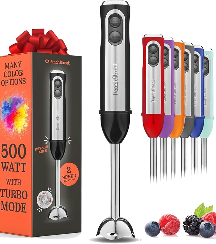 500-Watt Immersion Blender with Turbo Mode for Smoothies, Soups, and B