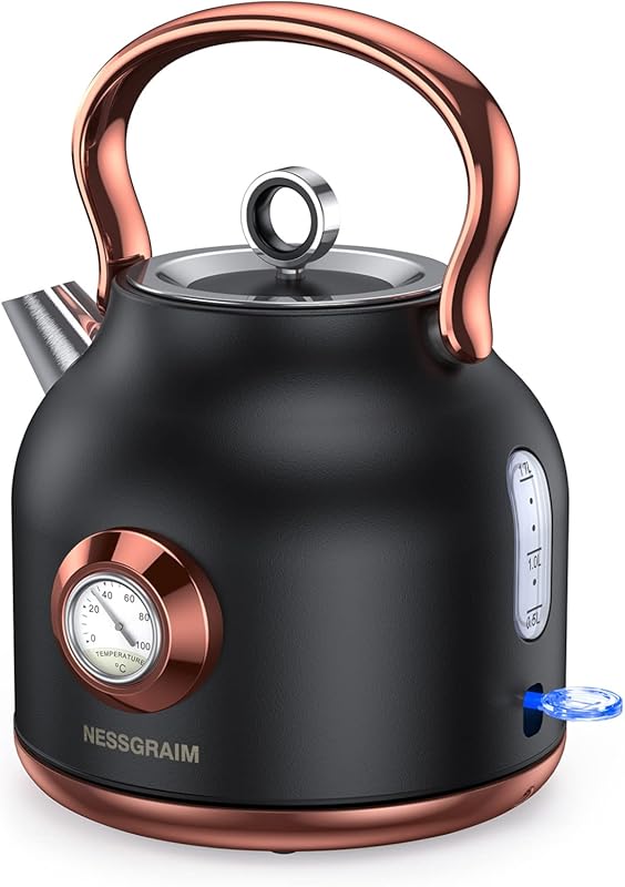 Retro Electric Kettle, 1.7L Stainless Steel Tea Kettle with Large Temp