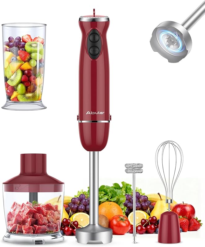 Abuler 1000W Hand Mixer Stick with 12 Speeds, Chopper, and Milk Frothe