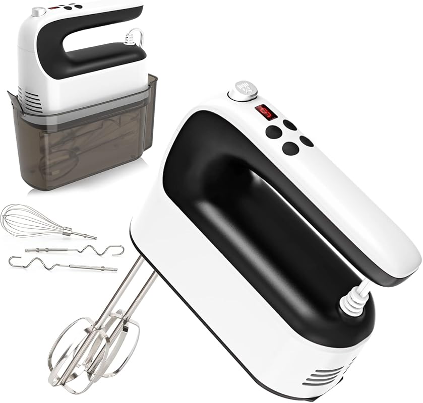 9-Speed Digital Hand Mixer with 400W DC Motor, 5 Stainless Steel Attachments, and Storage Case