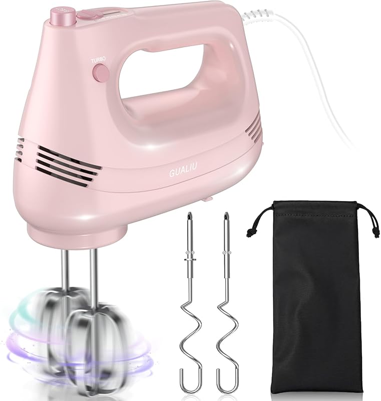 Electric Hand Mixer with Stainless Steel Whisk, Dough Hook Attachment 
