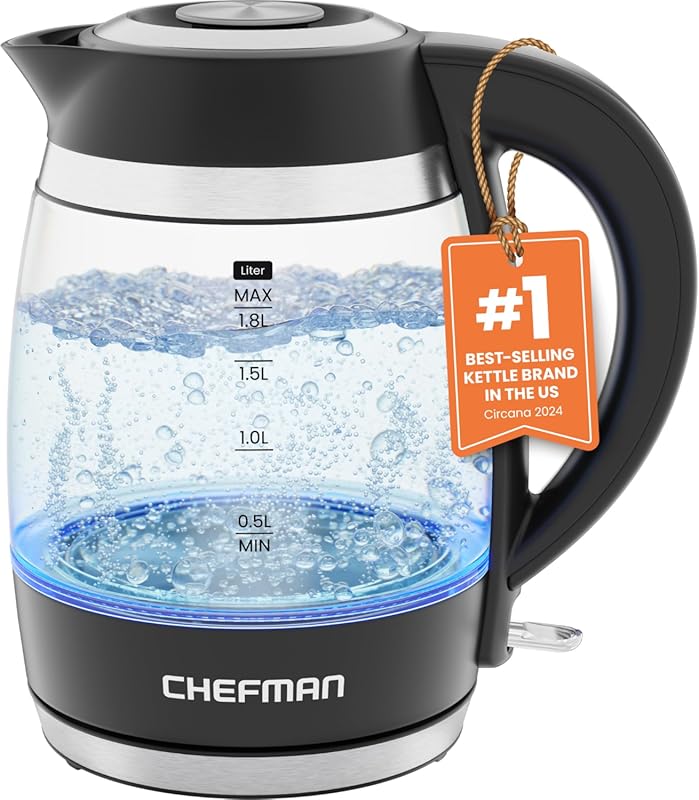 Chefman Electric Kettle, 1.8L 1500W, Hot Water Boiler, Removable Lid f