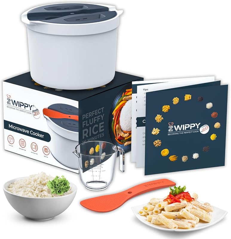 Microwave Rice Cooker Steamer and Pasta Cooker with Strainer - Mess-Fr