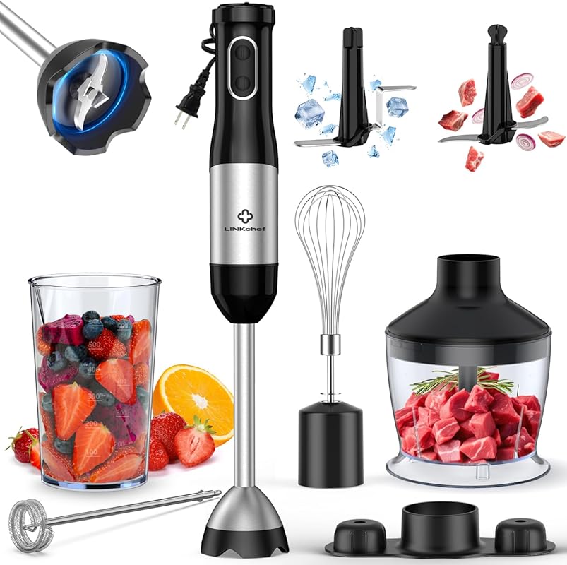 LINKChef 7-in-1 Immersion Blender with 20 Speeds, Turbo, Whisk, Frothe