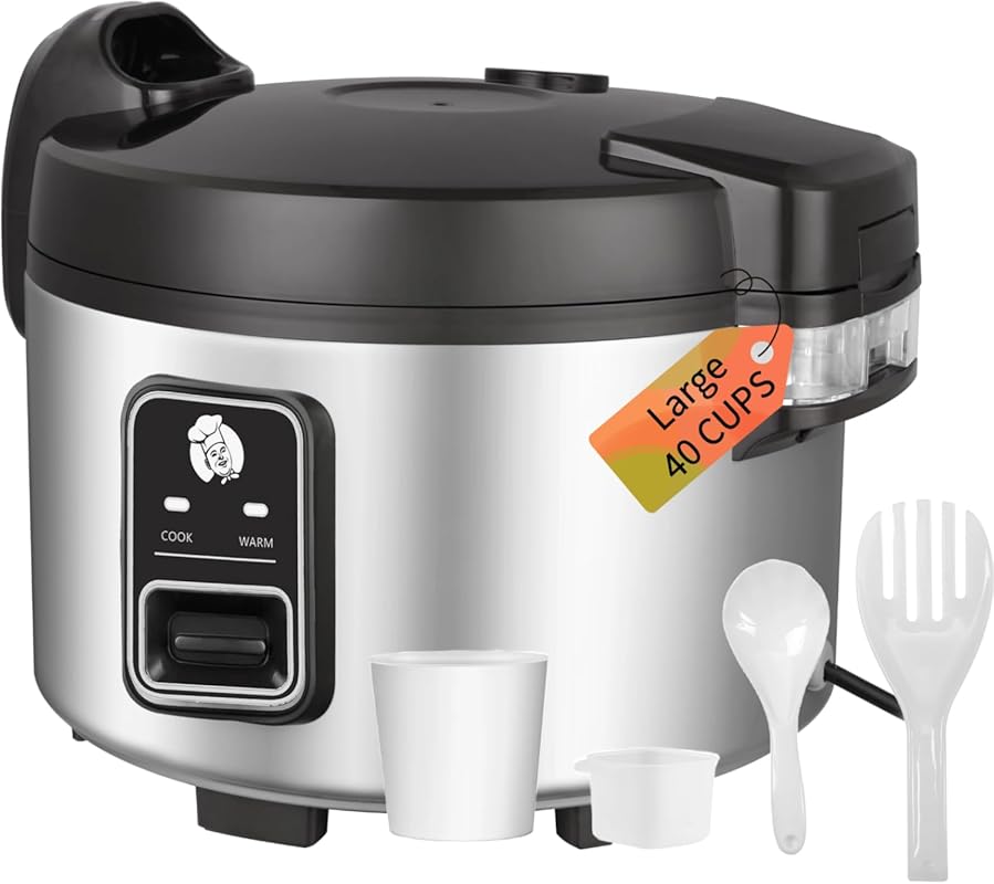 Large 40-Cup Cooked Rice Cooker for Restaurants with Fast Cook and Eas