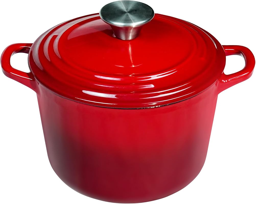 2.8 Quart Red Enameled Cast Iron Dutch Oven for Rice and Baking