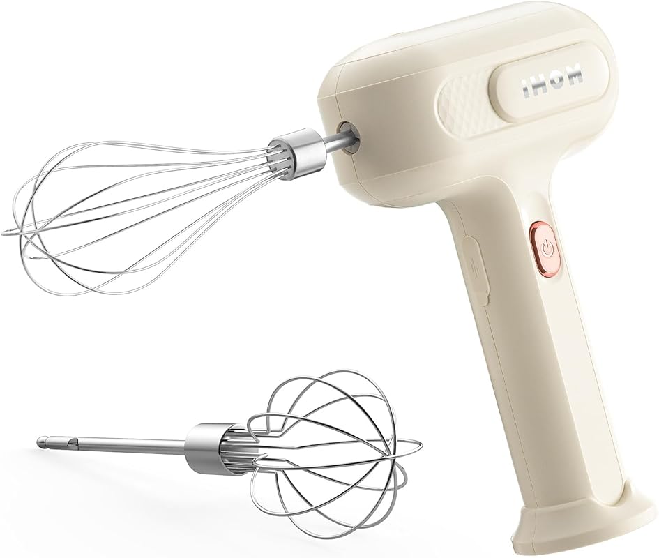 USB Rechargeable Hand Mixer with 3 Speeds and Stainless Steel Beaters 