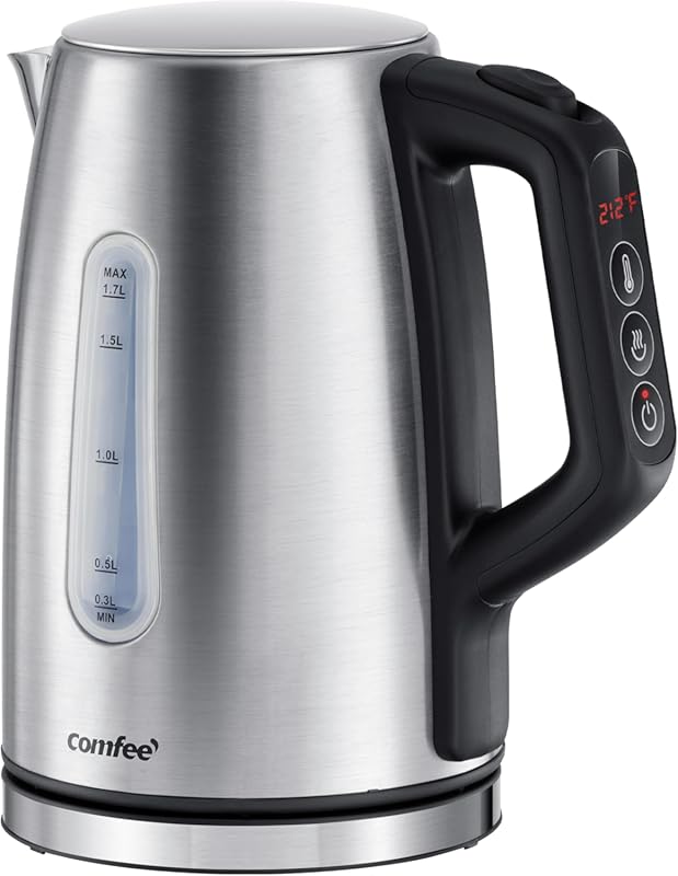 Stainless Steel Electric Kettle with 6 Temperature Presets, 1.7L Capac