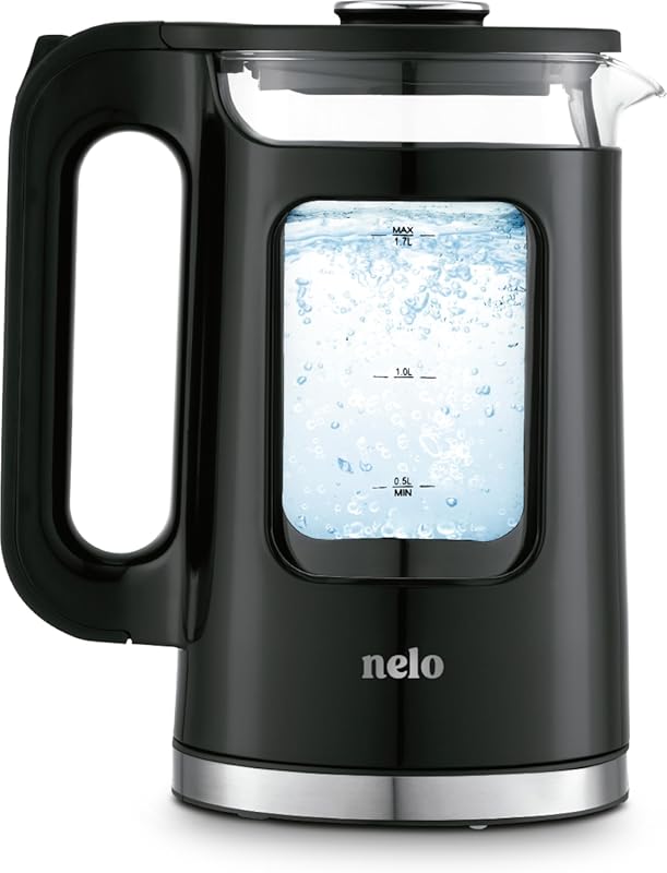 1.7L Glass Electric Kettle with Water Window, LED Lights, and Keep War