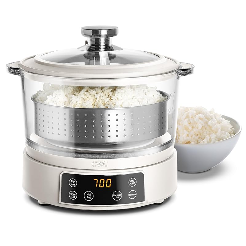 COOK WITH COLOR 3L Glass Mini Low Carb Rice Cooker – Holds 2 Cups Raw/