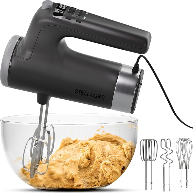Electric Hand Mixer with 9 Speeds, Stainless Steel Attachments, and St