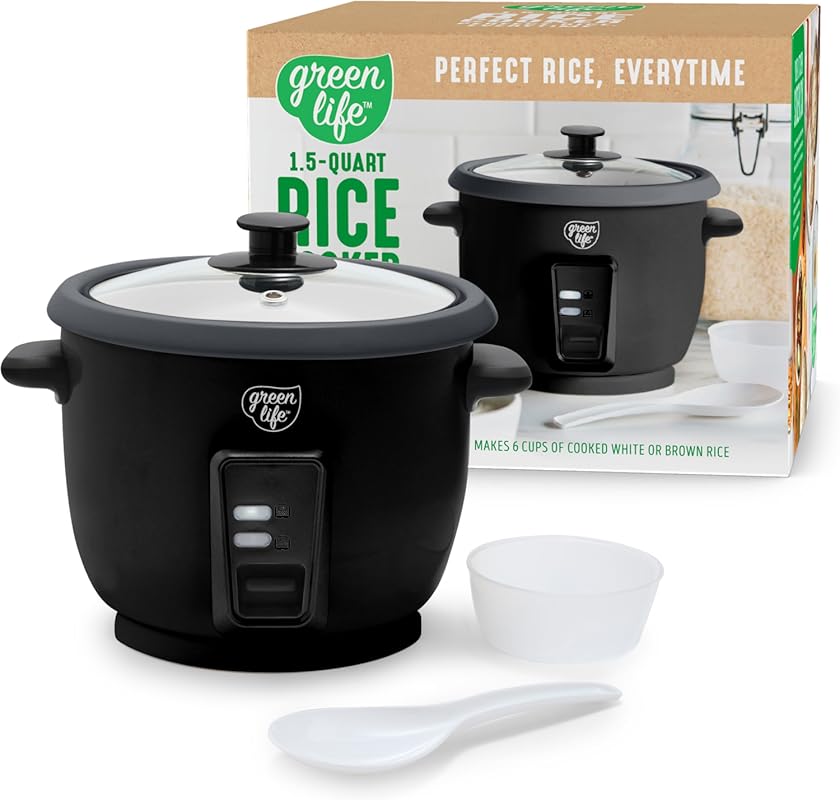 GreenLife Rice Cooker with Removable PFAS-Free Nonstick Pot, 3-Cups Un