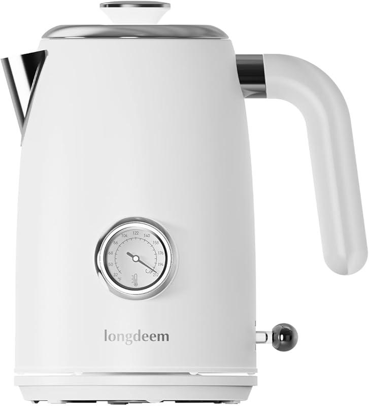 Retro Electric Tea Kettle 1L, Stainless Steel Water Boiler with Built-