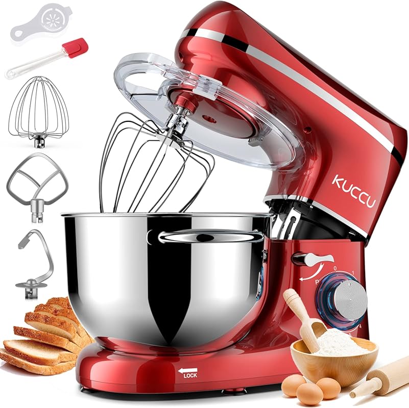 Compact 250W hand mixer with 6 speeds, whisk, and snap-on storage case